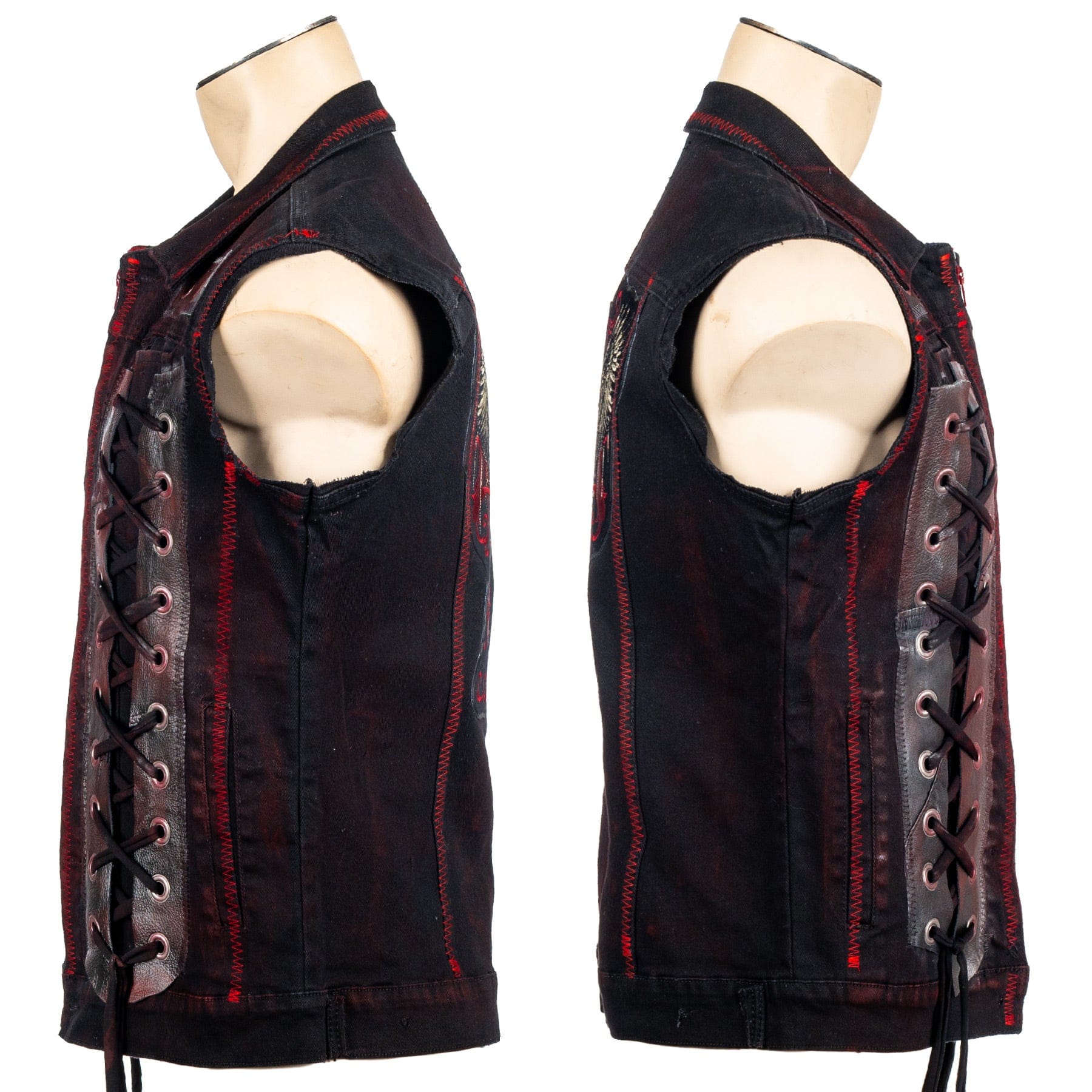 Custom Chop Shop Jacket Wornstar Custom Handmade Vest - Red Spine