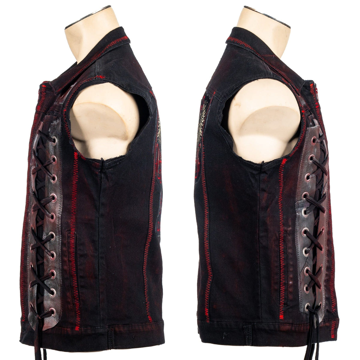 Custom Chop Shop Jacket Wornstar Custom Handmade Vest - Red Spine