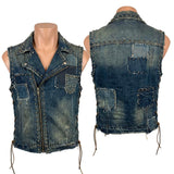 Custom Chop Shop Jacket Wornstar Custom Handmade Vest - Remnant Vintage Blue Denim Biker