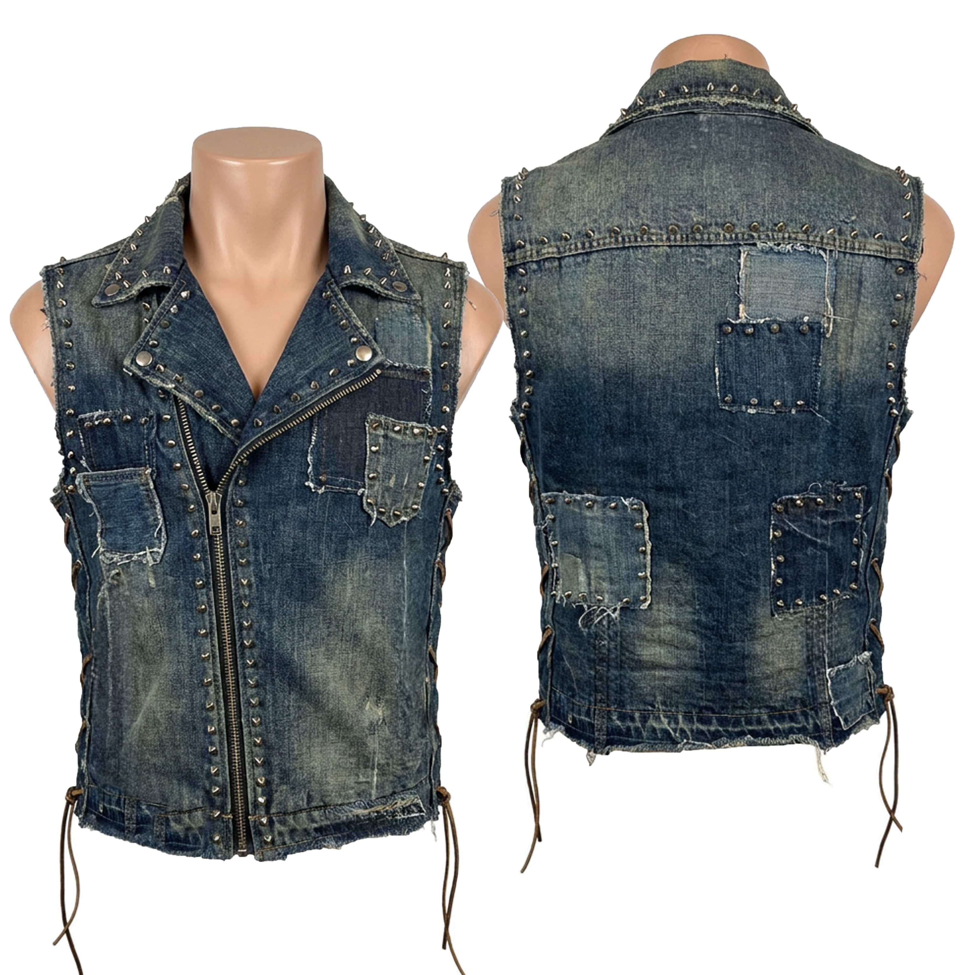 Custom Chop Shop Jacket Wornstar Custom Handmade Vest - Remnant Vintage Blue Denim Biker