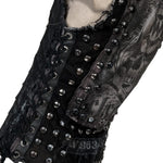 Wornstar Clothing men's custom vest. Handmade custom denim and leather rock vest. Rocker style black stretch denim custom-made stage vest.