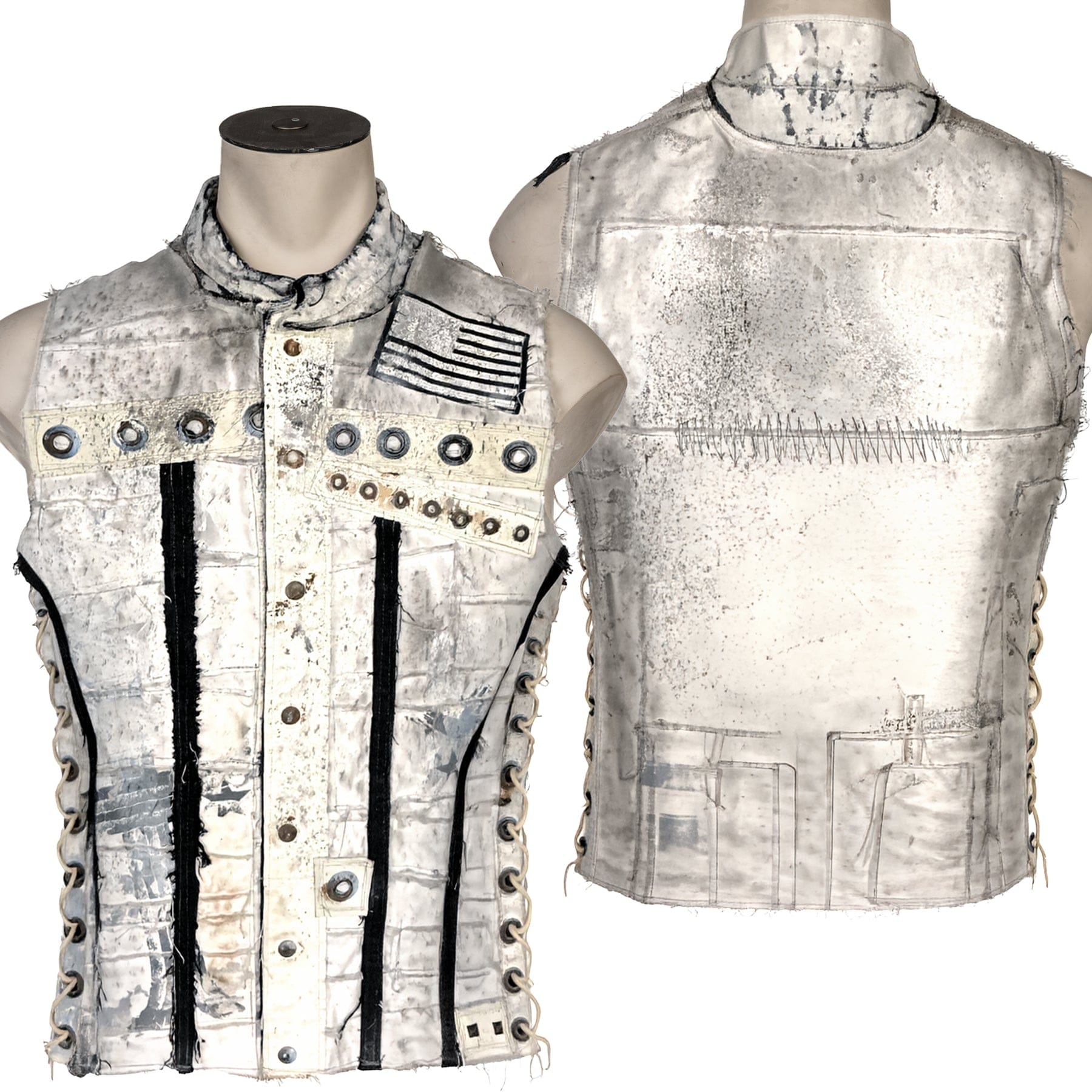 Custom Chop Shop Jacket Wornstar Custom Handmade Vest - Salvaged - White Rabbit