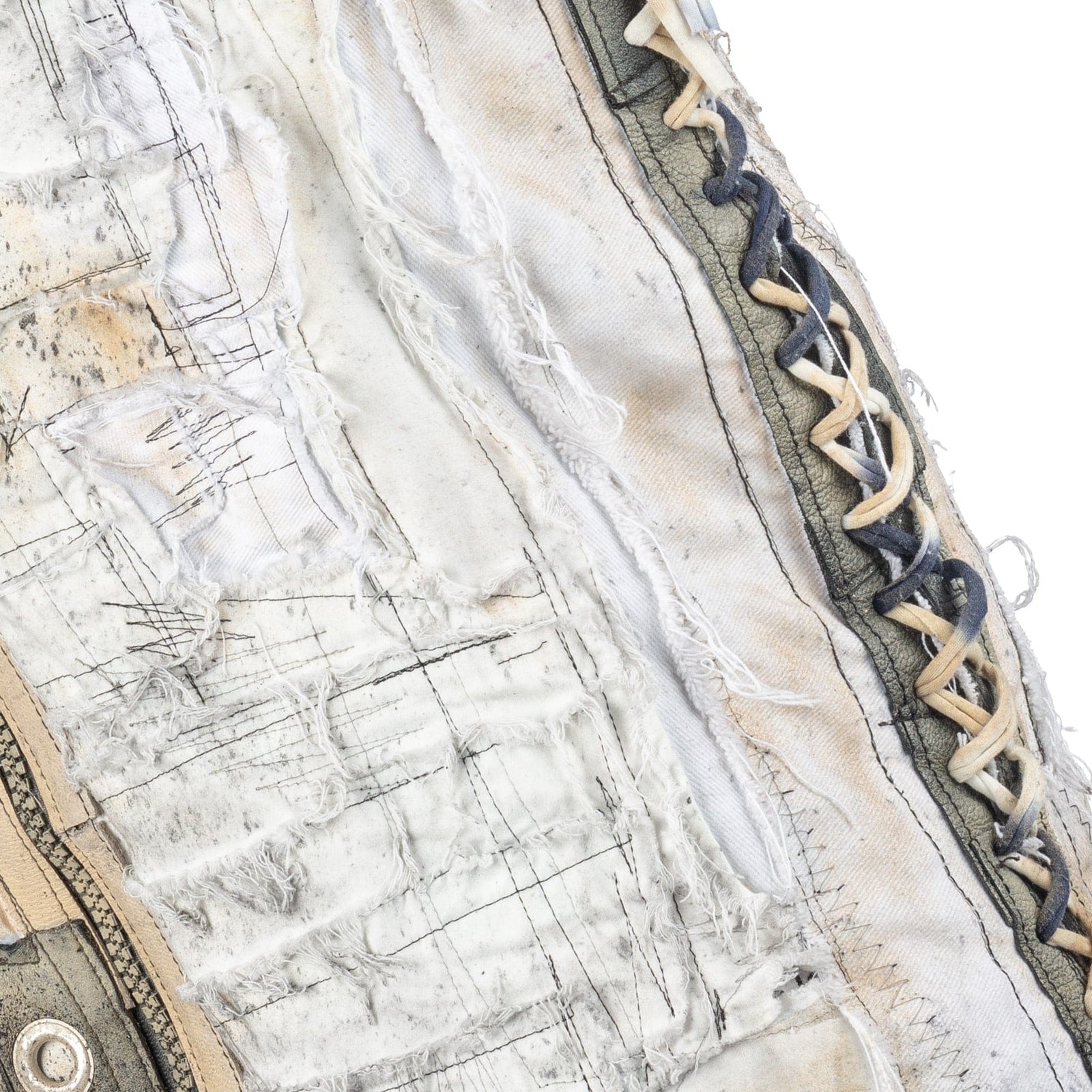 Wornstar Clothing men's custom vest. Handmade custom denim and leather rock vest. Rocker style black stretch denim custom-made stage vest.