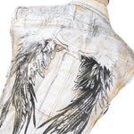Wornstar Clothing men's custom vest. Handmade custom denim and leather rock vest. Rocker style black stretch denim custom-made stage vest.