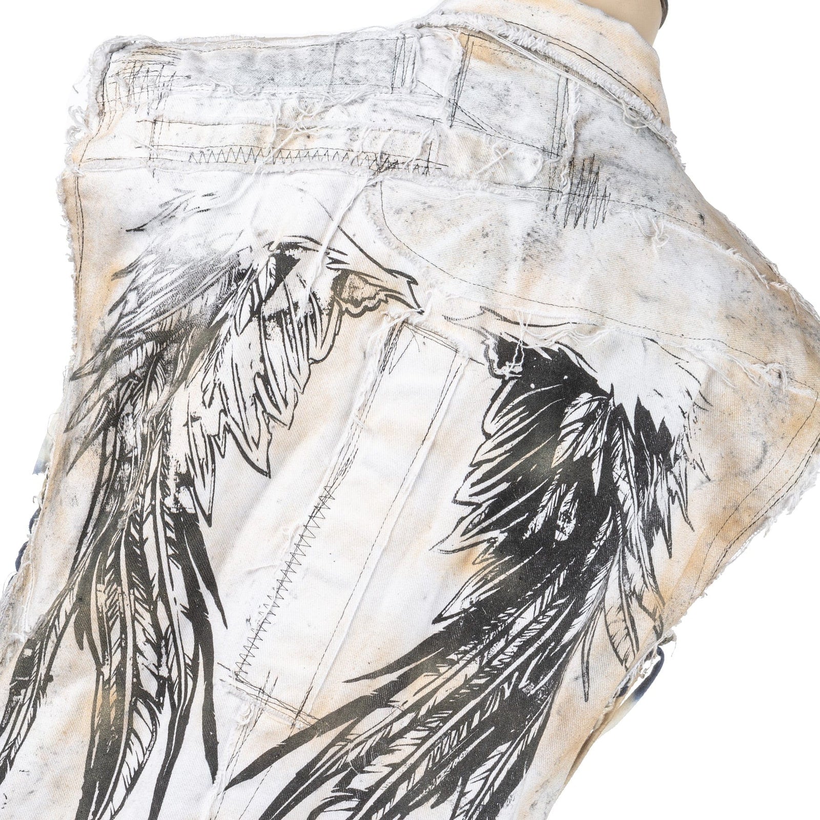 Wornstar Clothing men's custom vest. Handmade custom denim and leather rock vest. Rocker style black stretch denim custom-made stage vest.