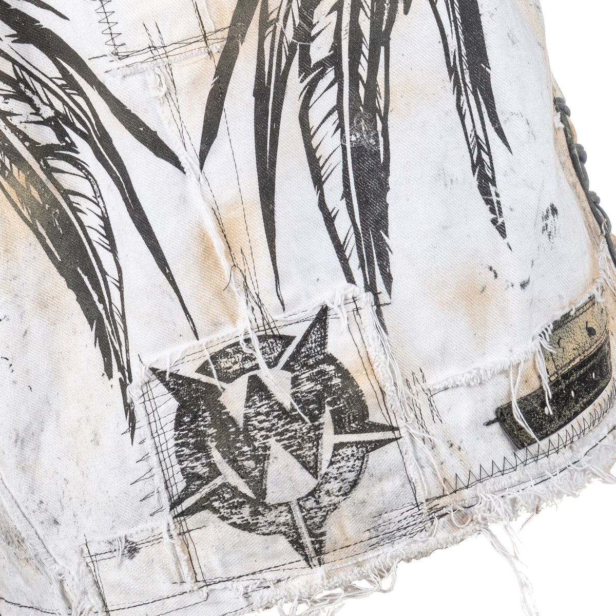 Wornstar Clothing men's custom vest. Handmade custom denim and leather rock vest. Rocker style black stretch denim custom-made stage vest.