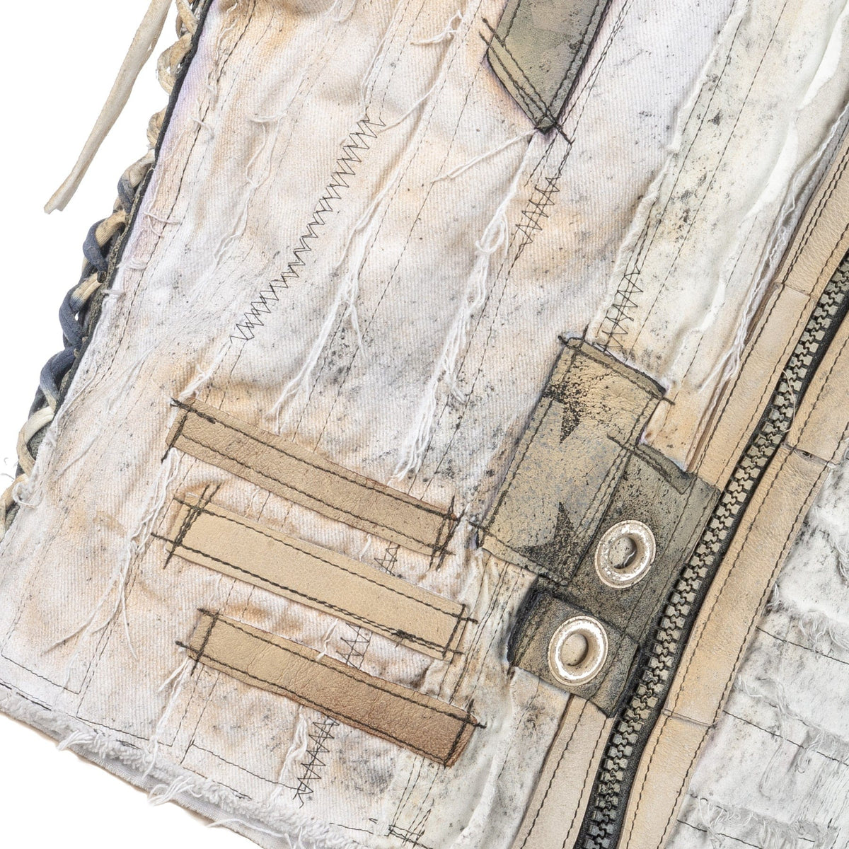 Wornstar Clothing men's custom vest. Handmade custom denim and leather rock vest. Rocker style black stretch denim custom-made stage vest.