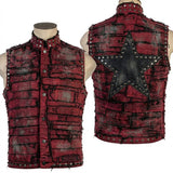 Custom Chop Shop Jacket Wornstar Custom Handmade Vest - Scars and Stripes Red - Button Closure