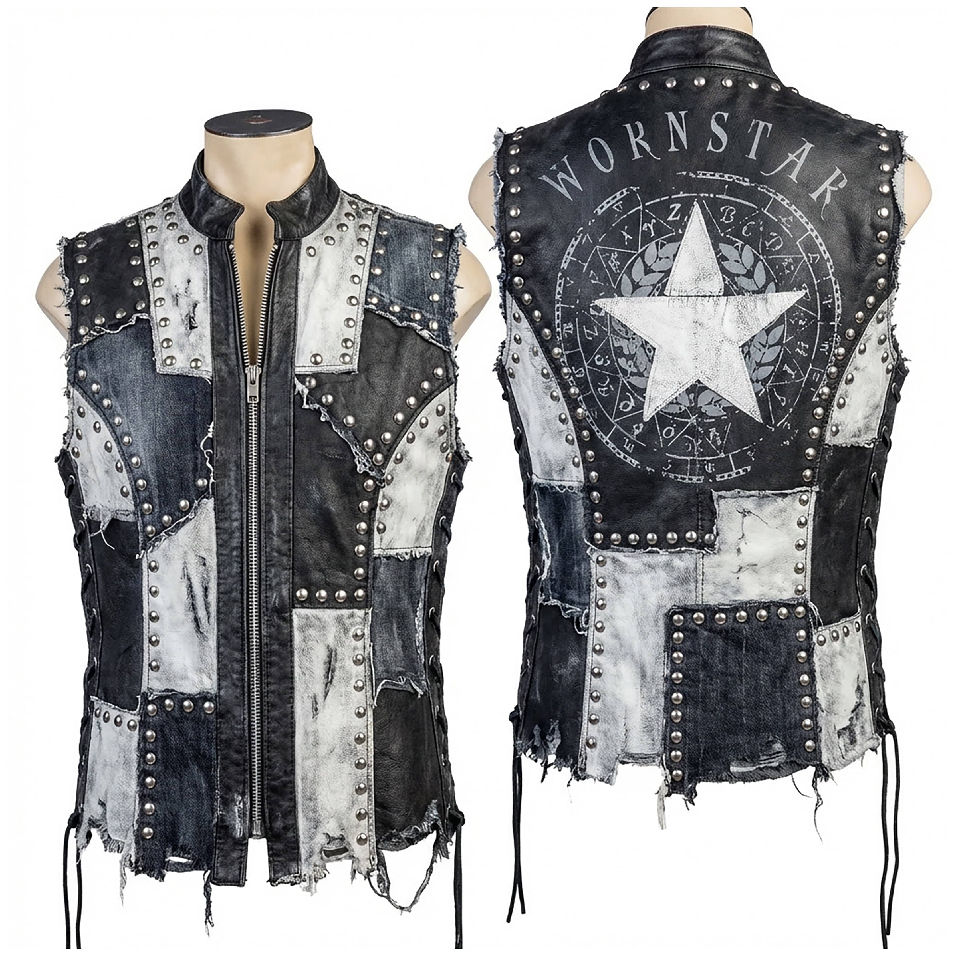Custom Chop Shop Jacket Wornstar Custom Handmade Vest - Starlight Studded