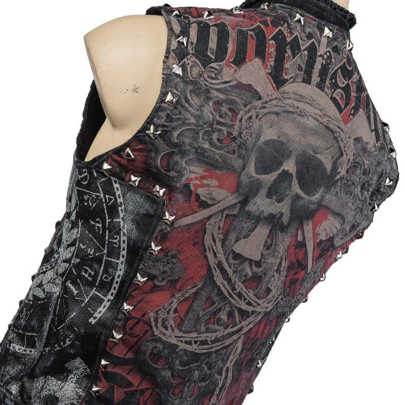 Wornstar Clothing men's custom vest. Handmade custom denim and leather rock vest. Rocker style black stretch denim custom-made stage vest.