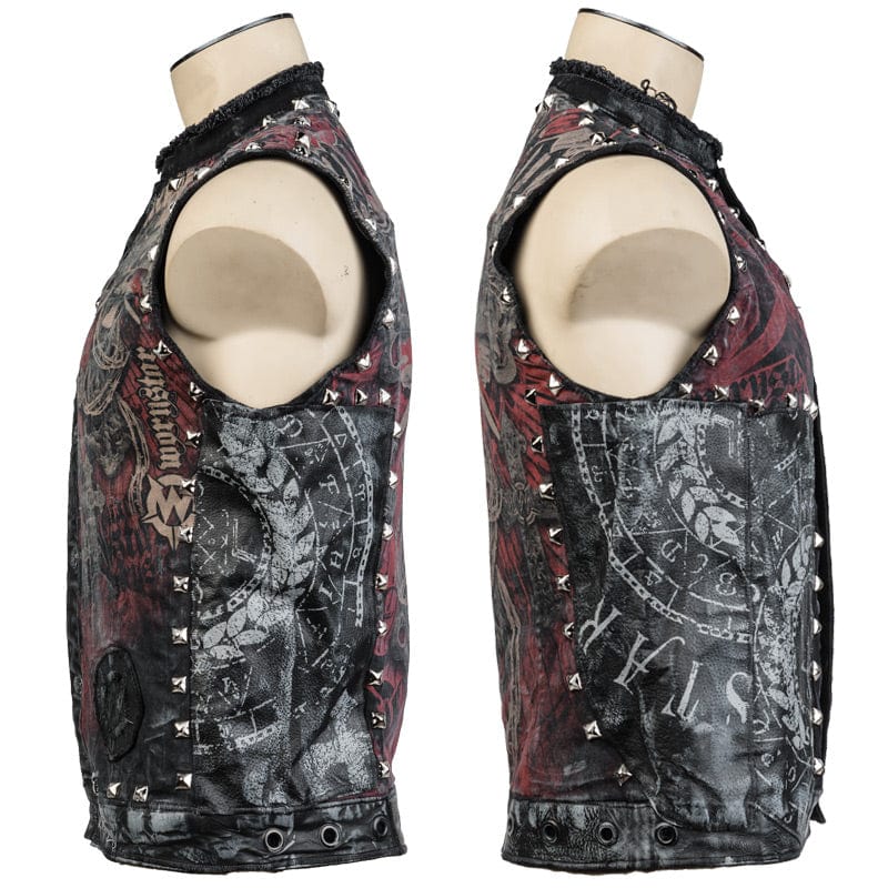 Wornstar Clothing men's custom vest. Handmade custom denim and leather rock vest. Rocker style black stretch denim custom-made stage vest.