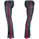 Custom Chop Shop Pants Wornstar Custom - Hellraiser Side Laced Waxed Denim Jeans - Black with Red Lacing