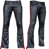 Custom Chop Shop Pants Wornstar Custom - Hellraiser Side Laced Waxed Denim Jeans - Black with Red Lacing