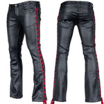 Custom Chop Shop Pants Wornstar Custom - Hellraiser Side Laced Waxed Denim Jeans - Black with Red Lacing