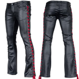 Custom Chop Shop Pants Wornstar Custom - Hellraiser Side Laced Waxed Denim Jeans - Black with Red Lacing