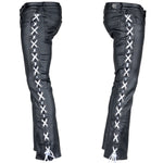 Custom Chop Shop Pants Wornstar Custom - Hellraiser Side Laced Waxed Denim Jeans - Black with White Lacing