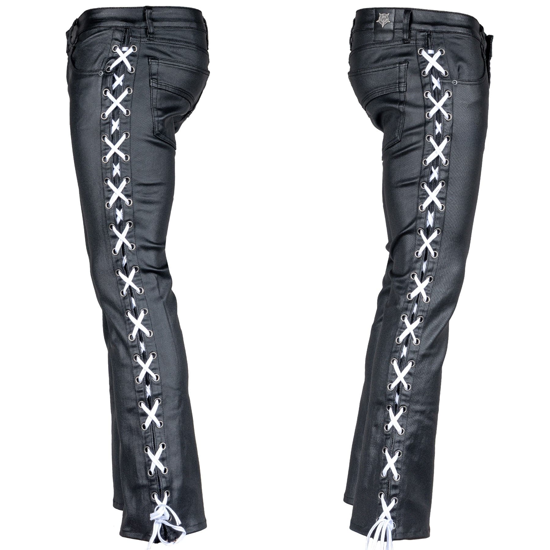 Custom Chop Shop Pants Wornstar Custom - Hellraiser Side Laced Waxed Denim Jeans - Black with White Lacing