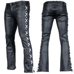 Custom Chop Shop Pants Wornstar Custom - Hellraiser Side Laced Waxed Denim Jeans - Black with White Lacing