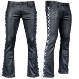 Custom Chop Shop Pants Wornstar Custom - Hellraiser Side Laced Waxed Denim Jeans - Black with White Lacing