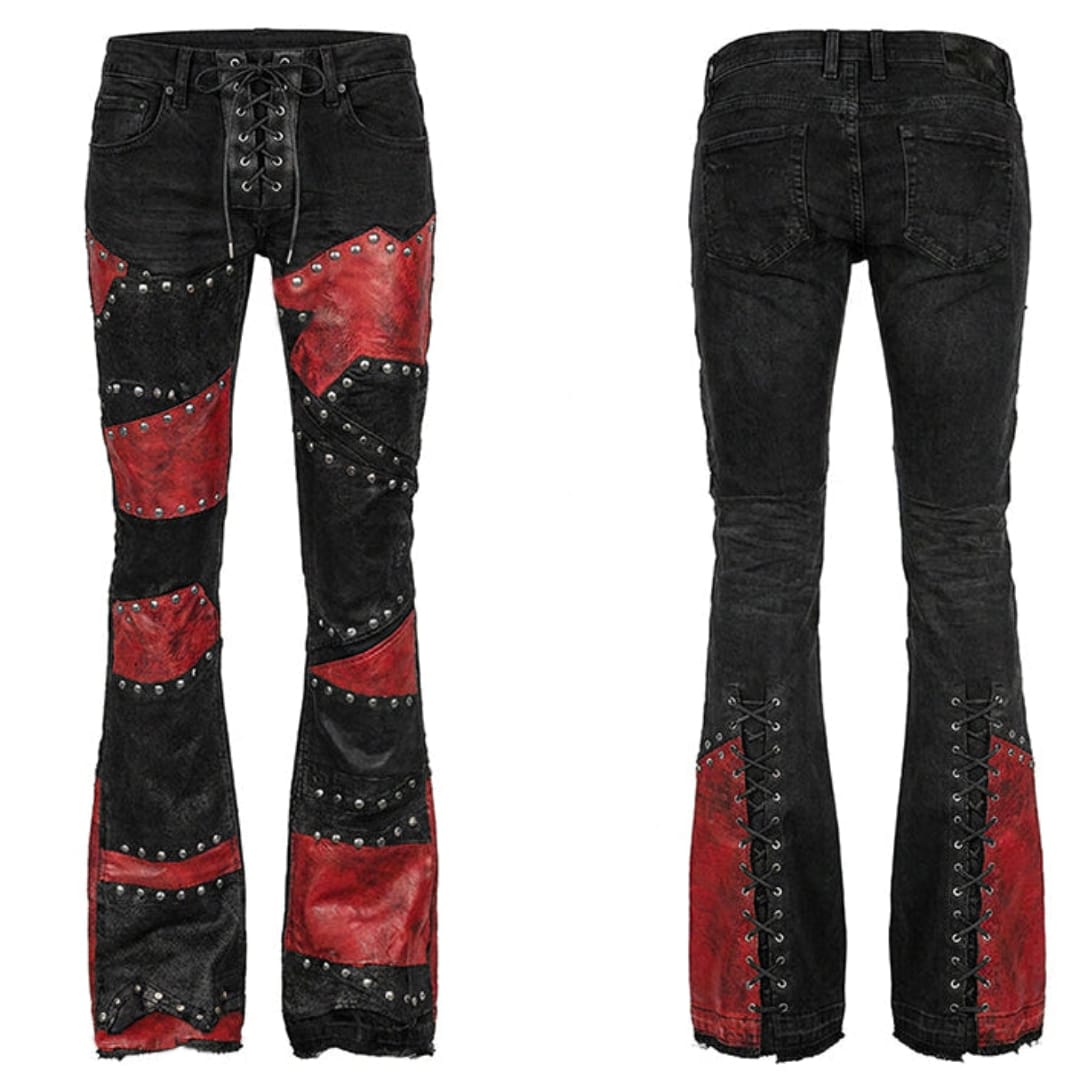 Custom Chop Shop Pants Wornstar Custom Jeans - Black and Red Leather Patchwork