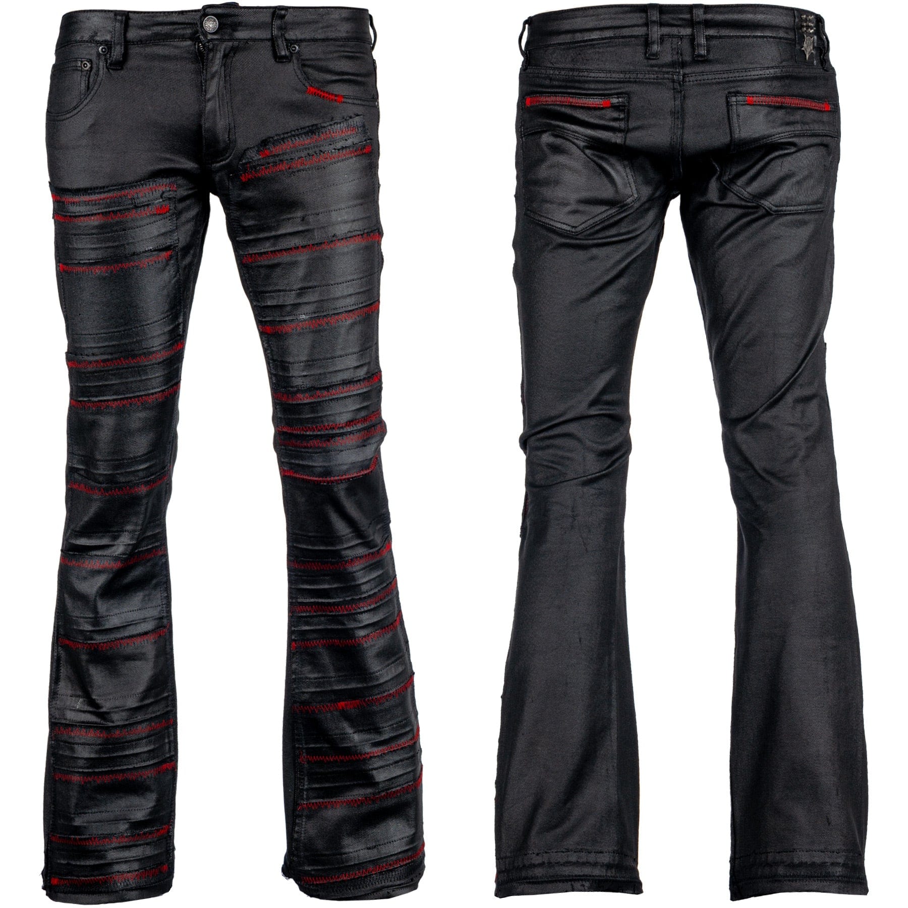 Custom Chop Shop Pants Wornstar Custom Jeans - Black Waxed Bandage with Red Stitching