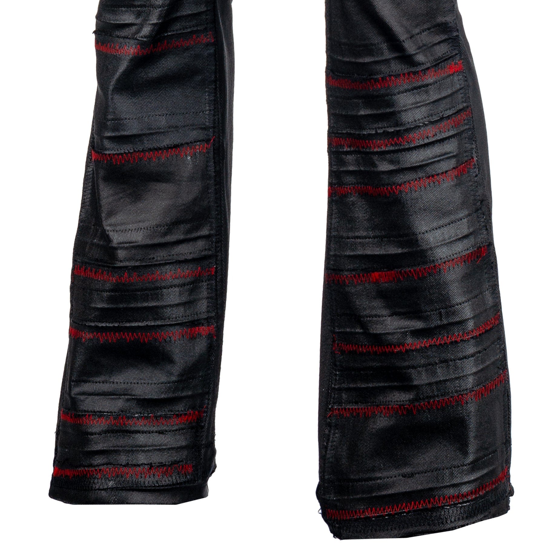 Custom Chop Shop Pants Wornstar Custom Jeans - Black Waxed Bandage with Red Stitching