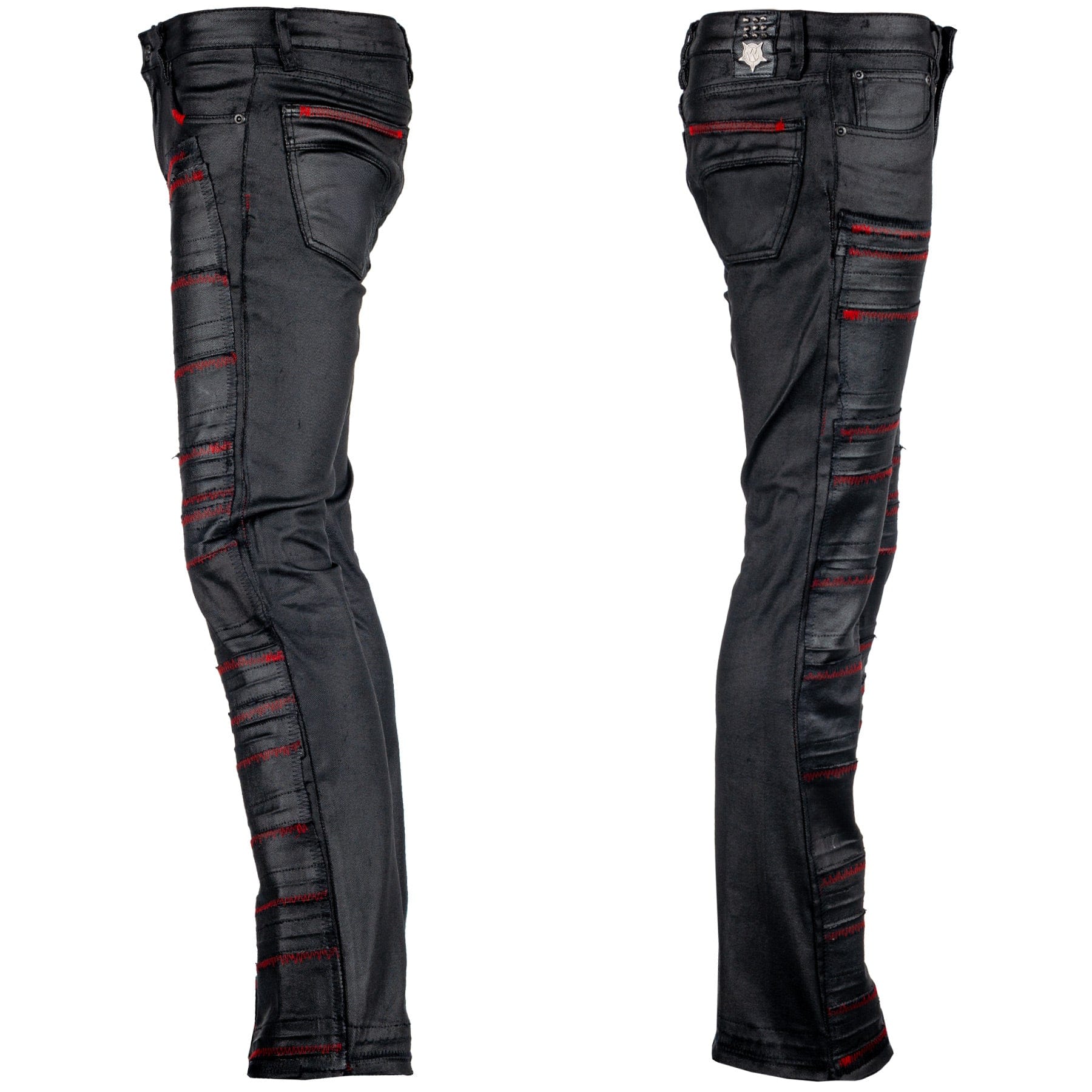 Custom Chop Shop Pants Wornstar Custom Jeans - Black Waxed Bandage with Red Stitching
