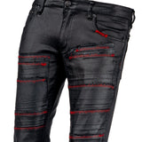 Custom Chop Shop Pants Wornstar Custom Jeans - Black Waxed Bandage with Red Stitching