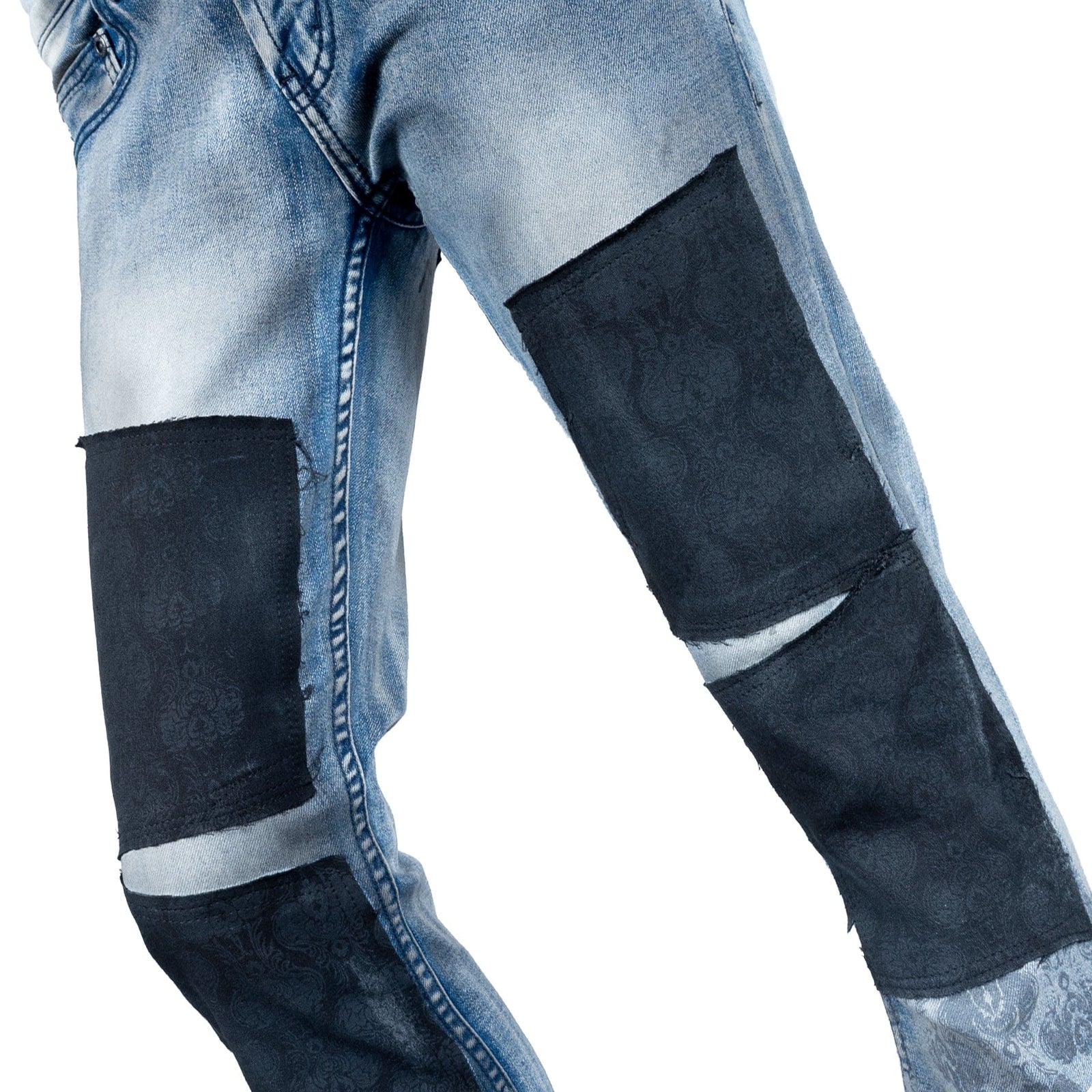 Custom Chop Shop Pants Wornstar Custom Jeans - Blue and Black - Ready to Ship - Size 28x34