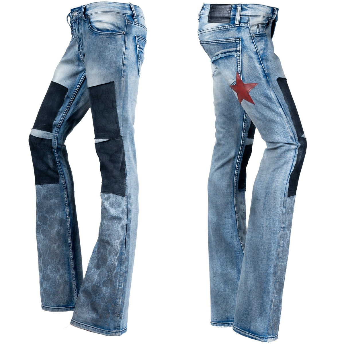 Custom Chop Shop Pants Wornstar Custom Jeans - Blue and Black - Ready to Ship - Size 28x34