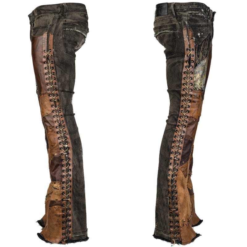 Custom Chop Shop Pants Wornstar Custom Jeans - Brown Leather Patchwork