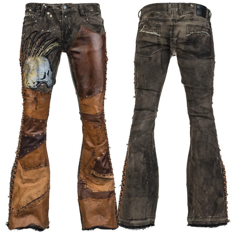 Custom Chop Shop Pants Wornstar Custom Jeans - Brown Leather Patchwork