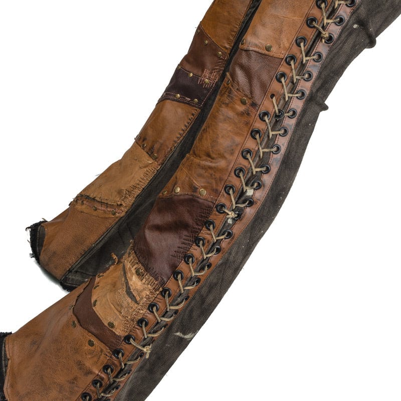 Custom Chop Shop Pants Wornstar Custom Jeans - Brown Leather Patchwork