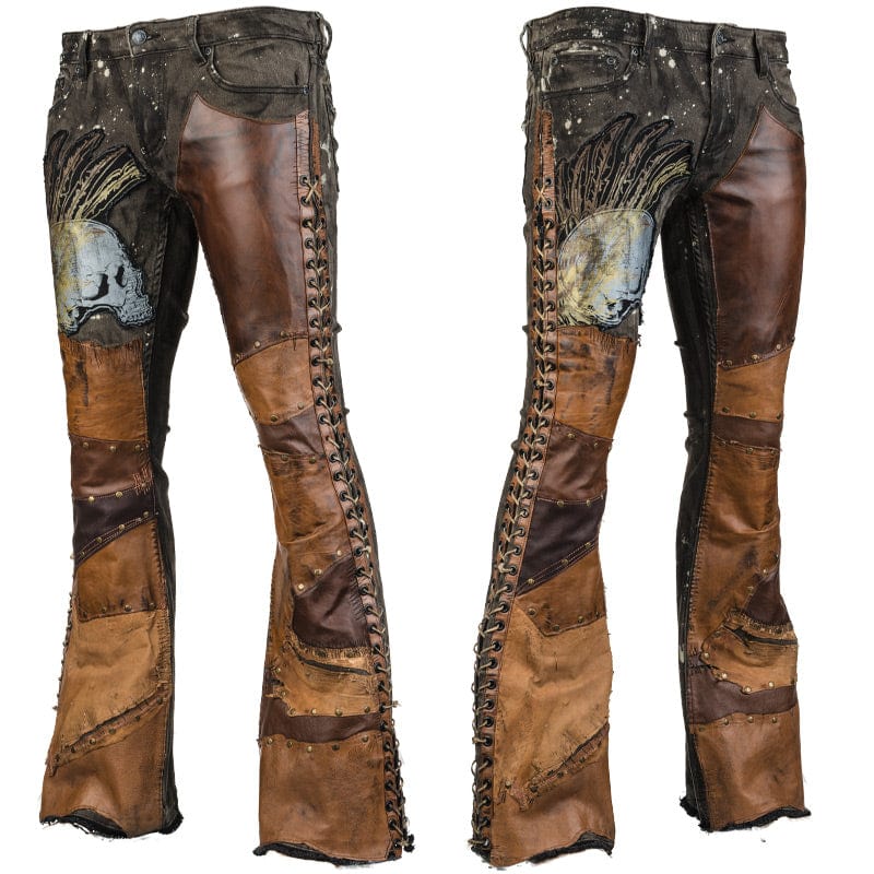 Custom Chop Shop Pants Wornstar Custom Jeans - Brown Leather Patchwork