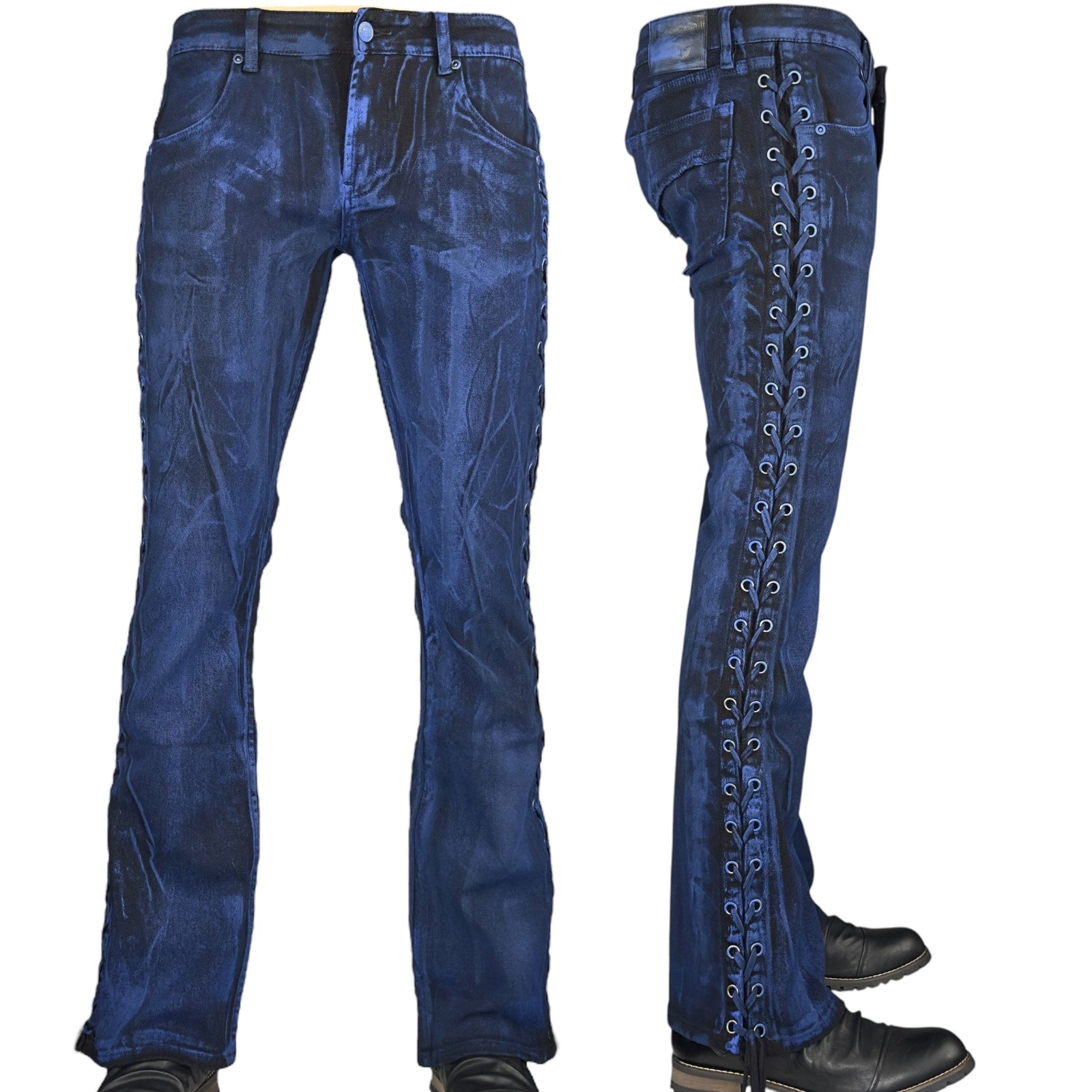 Custom Chop Shop Pants Wornstar Custom Jeans - Cobalt Blue Alloy Washed Side Laced