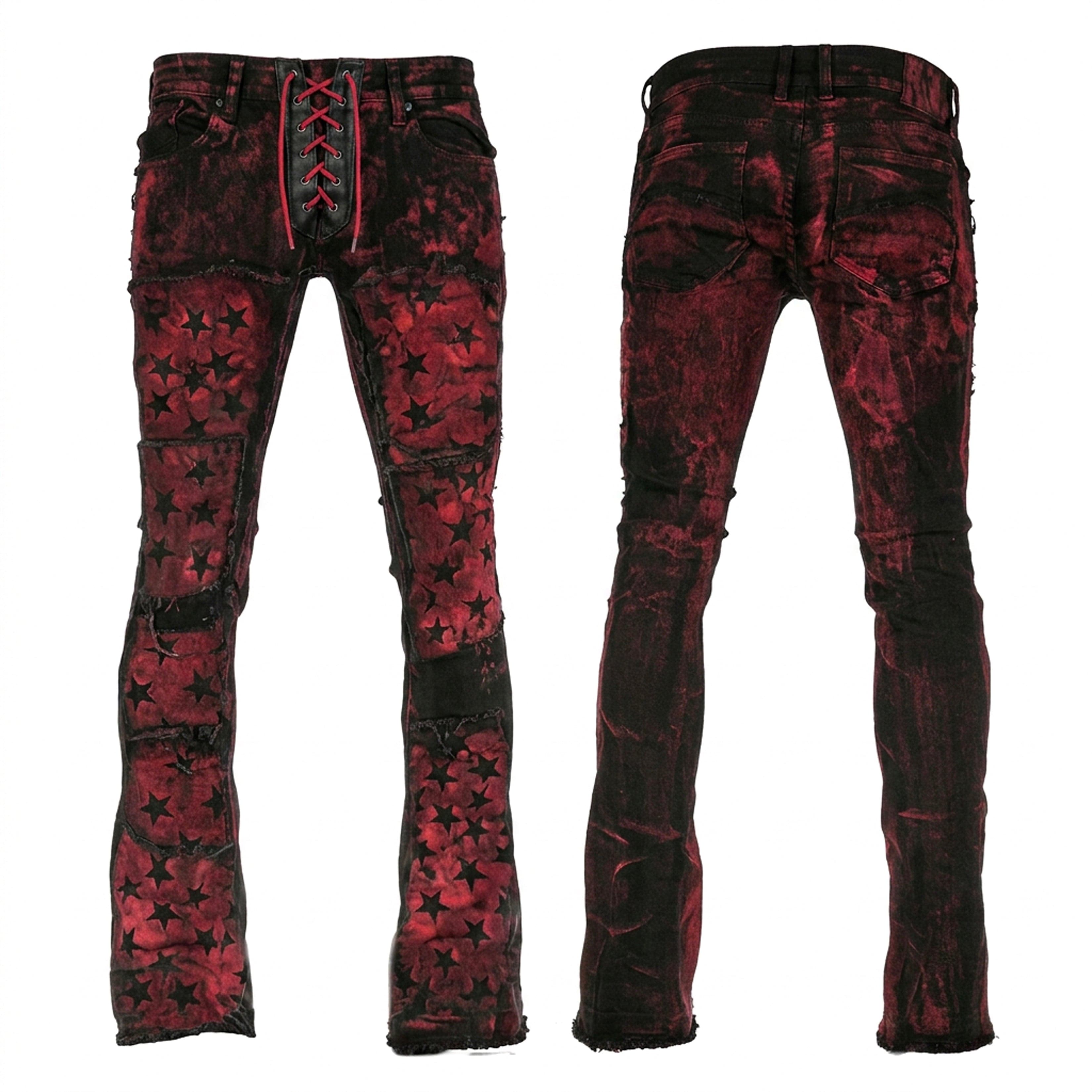 Custom Chop Shop Pants Wornstar Custom Jeans - Crimson Dawn Skye - Lace Up Fly