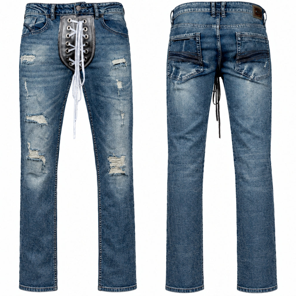 Custom Chop Shop Pants Wornstar Custom Jeans - Distressed Blue - Ready to ship - Size 34x33