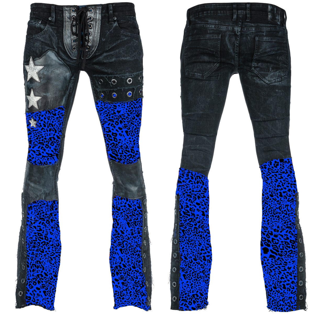 Custom Chop Shop Pants Wornstar Custom Jeans - Electric Blue Leopard