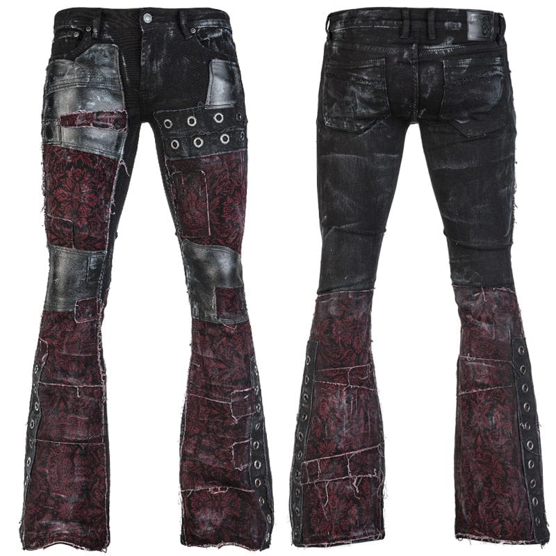 Wornstar Clothing mens custom pants. Handmade custom denim and leather rock pants. Rocker style black stretch denim custom made stage pants.