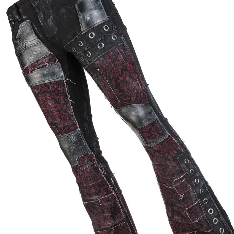 Wornstar Clothing mens custom pants. Handmade custom denim and leather rock pants. Rocker style black stretch denim custom made stage pants.