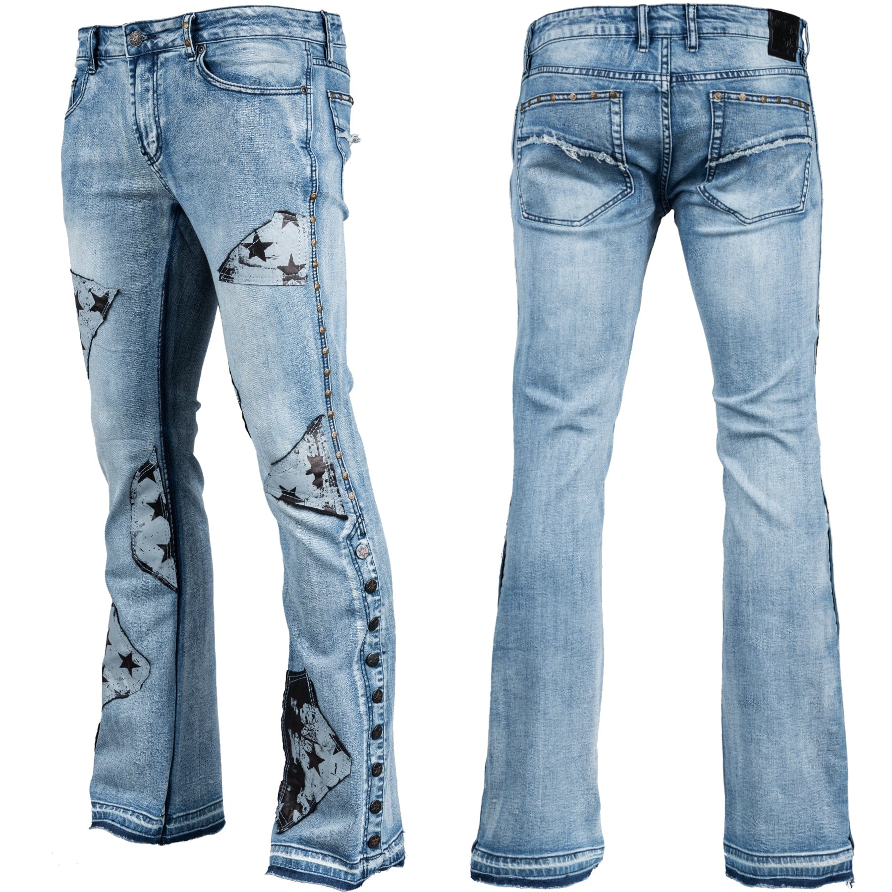 Custom Chop Shop Pants Wornstar Custom Jeans - Leather Star Patchwork - Ready to Ship