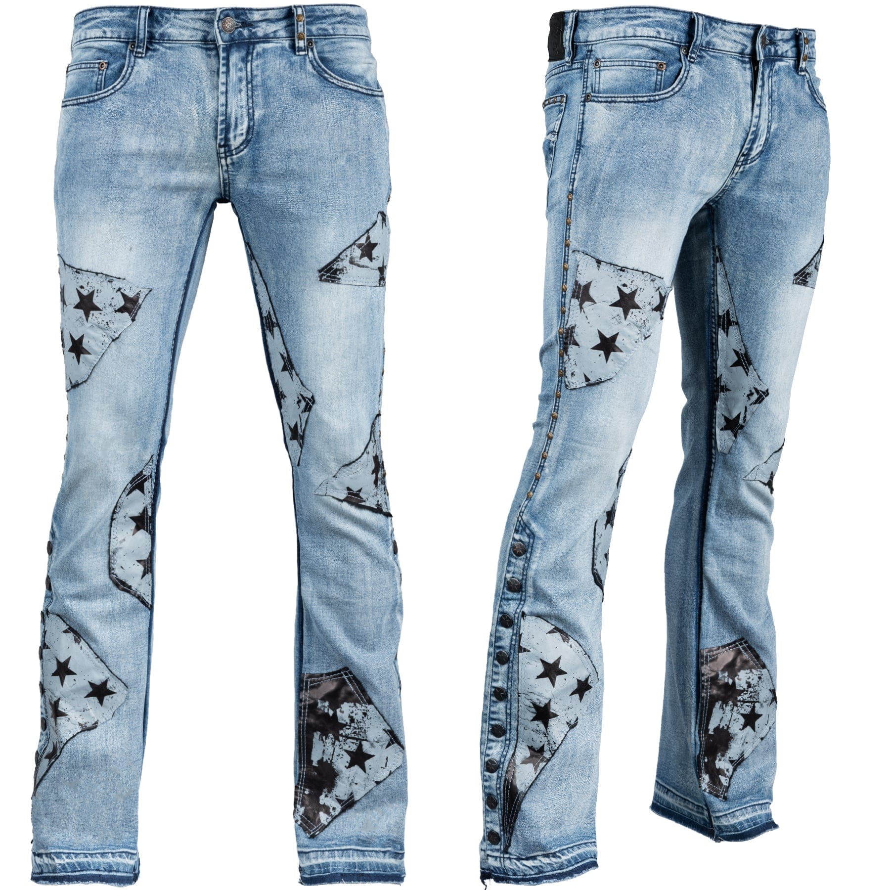 Custom Chop Shop Pants Wornstar Custom Jeans - Leather Star Patchwork - Ready to Ship