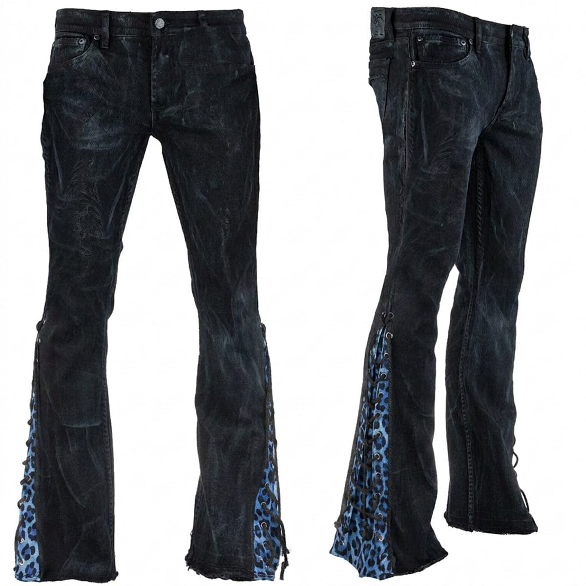 Custom Chop Shop Pants Wornstar Custom Jeans - Leopard- Blue - Flare