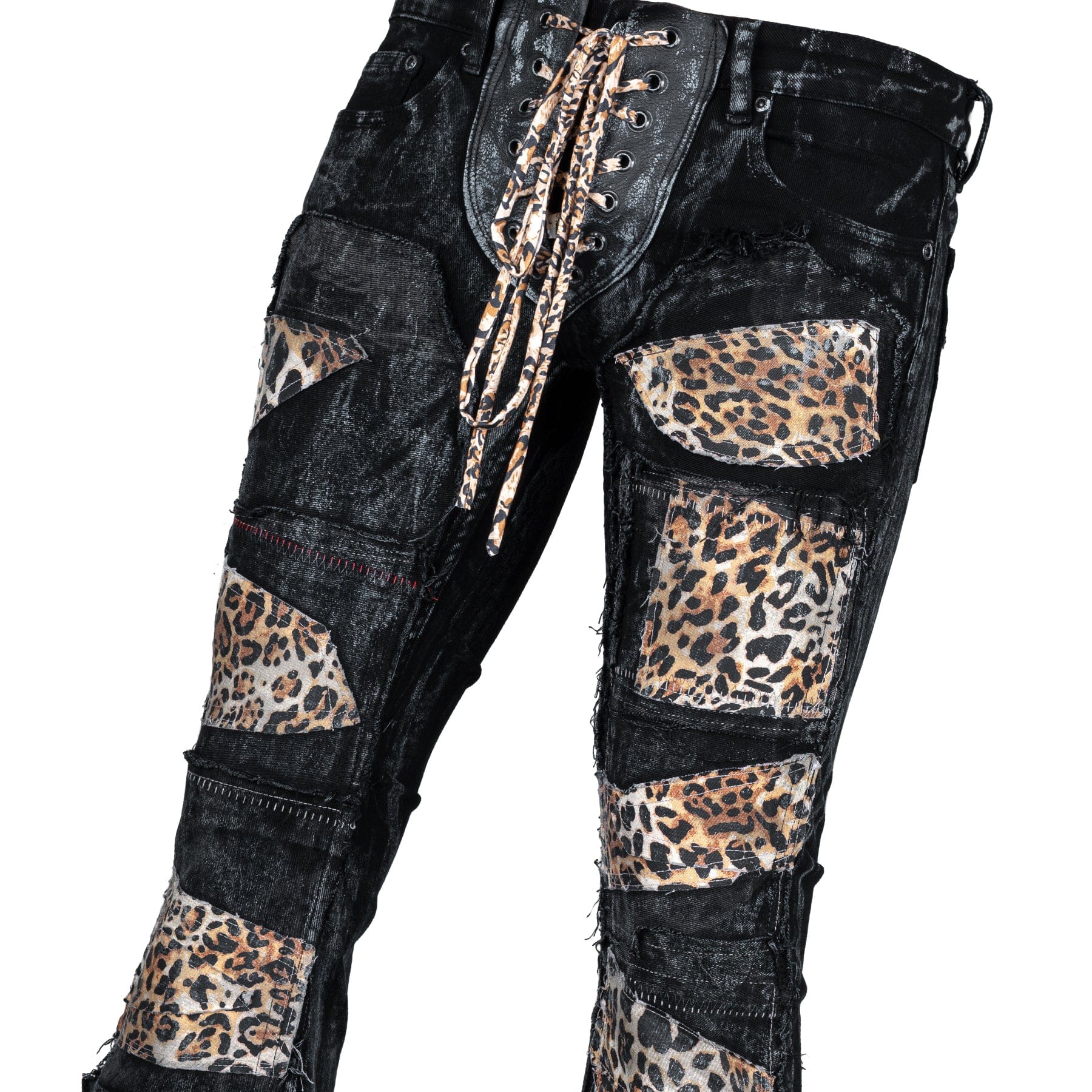 Custom Chop Shop Pants Wornstar Custom Jeans - Leopard Patchwork