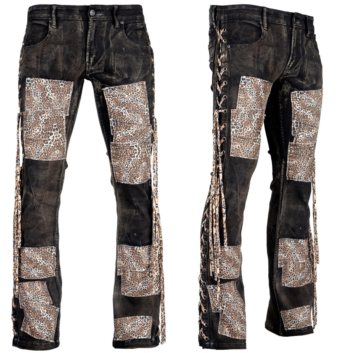 Custom Chop Shop Pants Wornstar Custom Jeans - Leopard patchwork - Ready to ship - Size 32x34