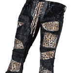 Custom Chop Shop Pants Wornstar Custom Jeans - Leopard Patchwork - Ready to ship - Size 32x34 Flare