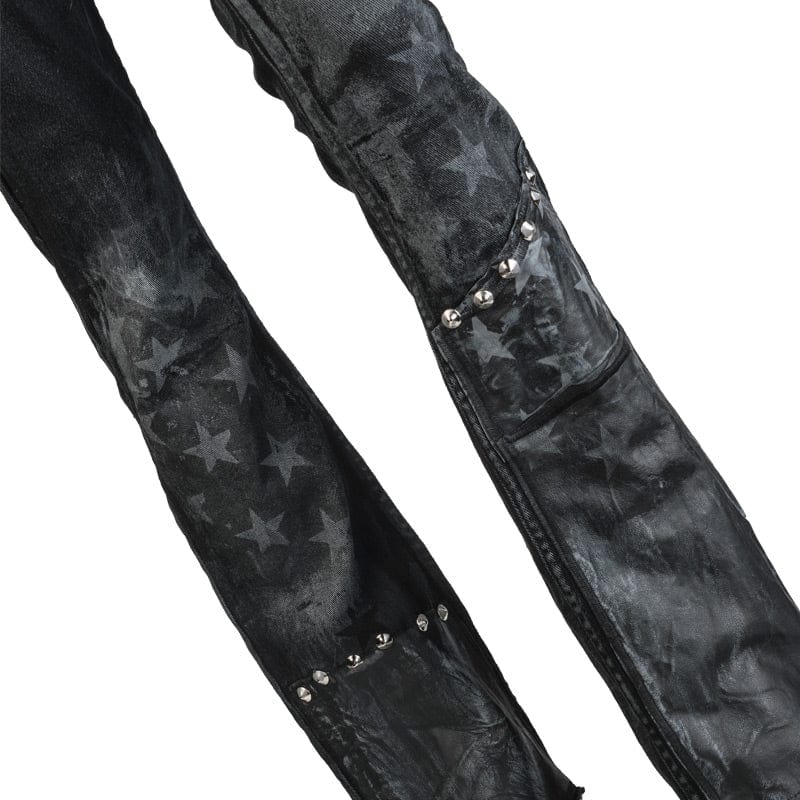 Wornstar Clothing mens custom pants. Handmade custom denim and leather rock pants.