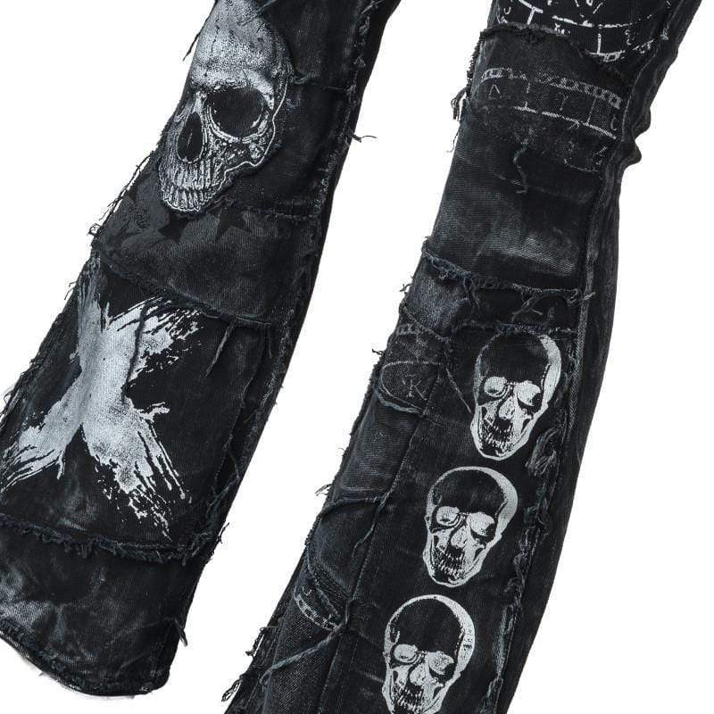 Wornstar Clothing mens custom pants. Handmade custom denim and leather rock pants. Rocker style black stretch denim custom made stage pants.