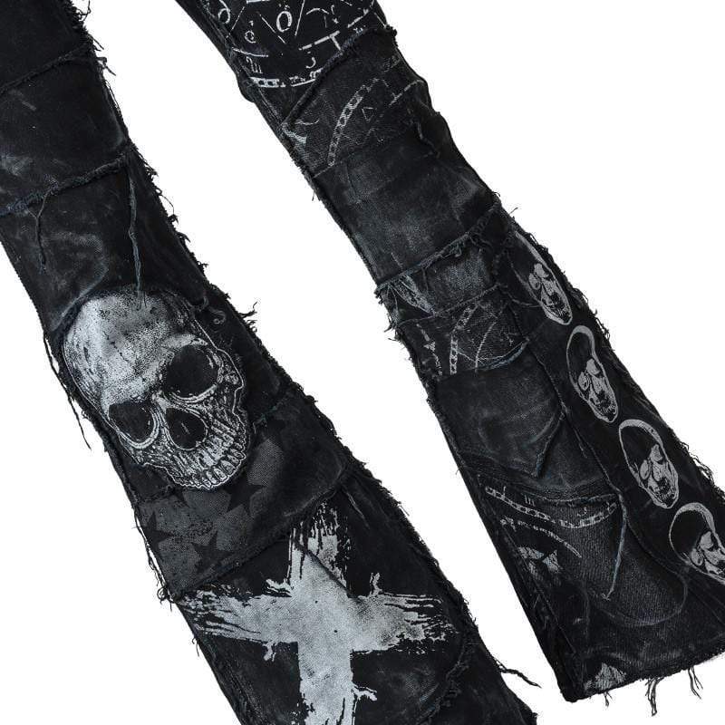 Wornstar Clothing mens custom pants. Handmade custom denim and leather rock pants. Rocker style black stretch denim custom made stage pants.