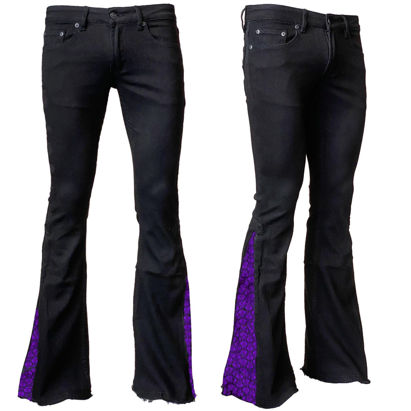 Custom Chop Shop Pants Wornstar Custom Jeans - Purple Brocade Inset Flare